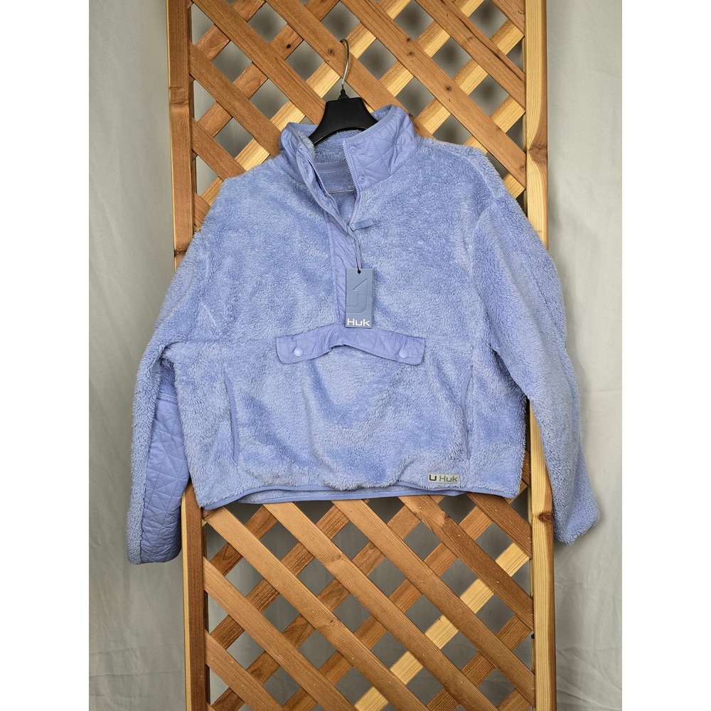 Huk Plush Fleece 1/2 Zip Pullover Womens Large Blue Quilted - New